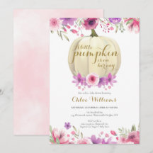Kleine Pompoen Bloem Meisje Baby Shower Uitnodigin