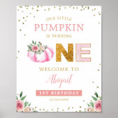 Kleine Pompoen Bloemen 1e Verjaardag Welkomstbord Poster (Voorkant)