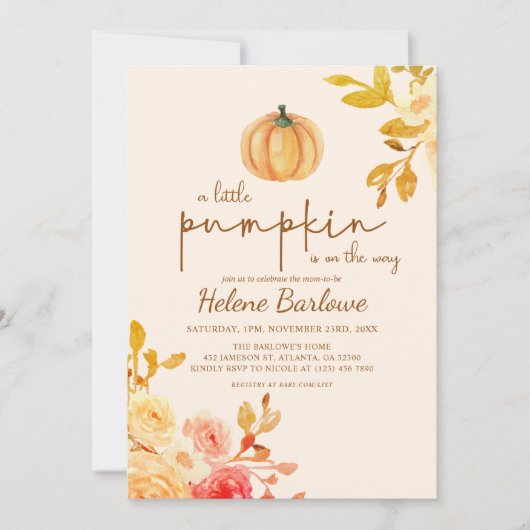 Kleine Pompoen Bloemen Baby shower Invitation Kaart (Voorkant)