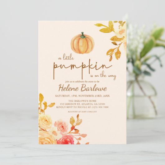 Kleine Pompoen Bloemen Baby shower Invitation Kaart (Staand voorkant)