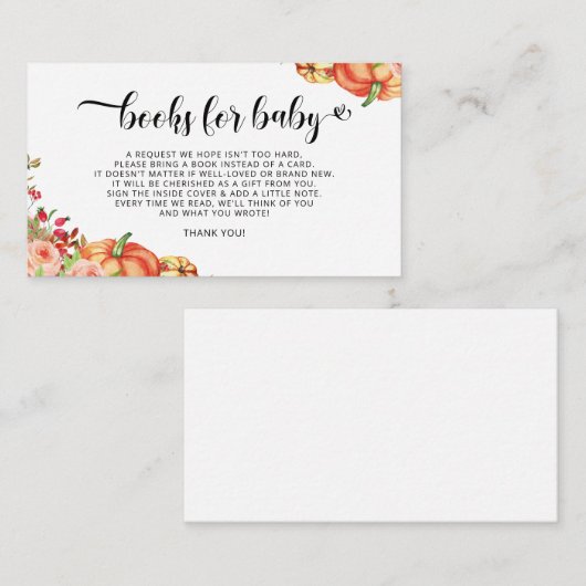 Kleine Pompoen Bloemen Boeken voor Baby Insert Kaa Informatiekaartje (Voorkant / Achterkant)