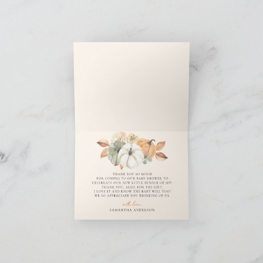 Kleine Pompoen Bloemen Boho Elegant Baby shower Bedankkaart (Binnen)