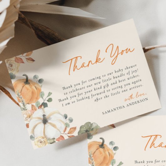 Kleine Pompoen Bloemen Boho Elegant Baby shower Bedankkaart