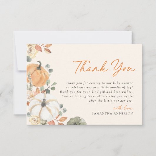 Kleine Pompoen Bloemen Boho Elegant Baby shower Bedankkaart (Voorkant)