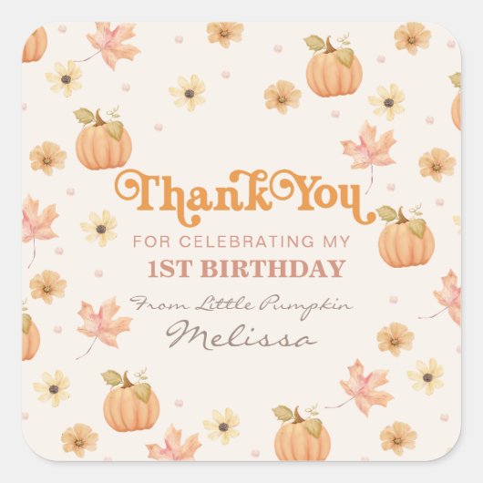 Kleine pompoen Bloemen Dank je verjaardag Vierkante Sticker (Voorkant)