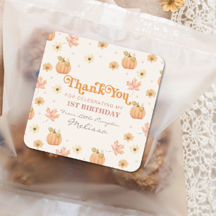 Kleine pompoen Bloemen Dank je verjaardag Vierkante Sticker