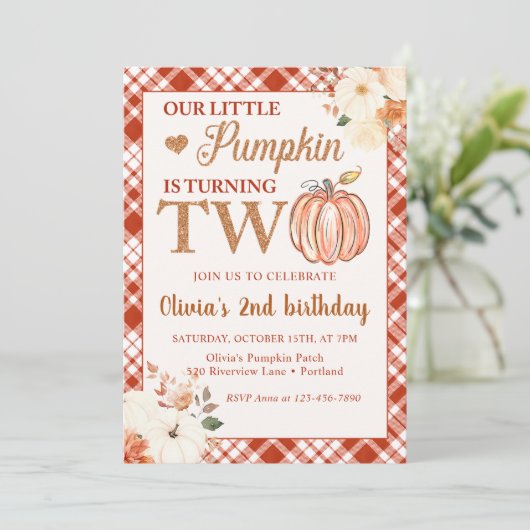 Kleine Pompoen Bloemen Herfst 2e Verjaardagsfeestj Kaart (Staand voorkant)