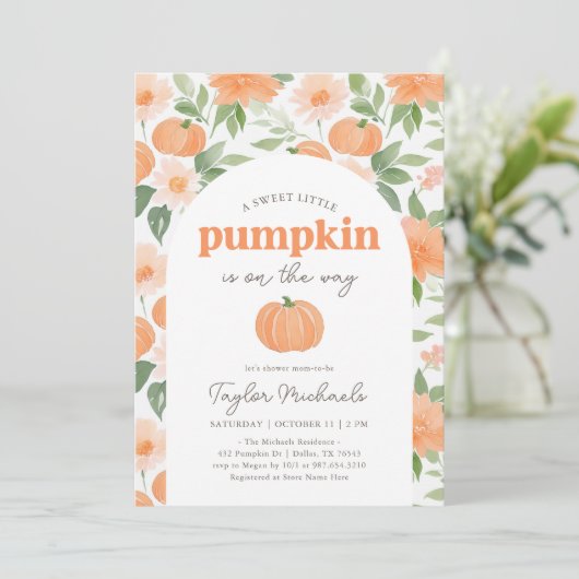 Kleine Pompoen Bloemen Herfst Baby shower Kaart (Staand voorkant)