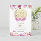 Kleine Pompoen Bloemen Meisjes 1e Verjaardag Kaart (Staand voorkant)