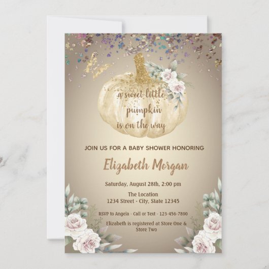 Kleine pompoen, bloemen, vlinder Baby shower Kaart (Voorkant)