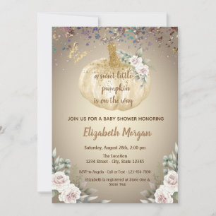 Kleine Pompoen, Bloemen, Vlinder Baby Shower Kaart