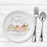 Kleine Pompoen Bloemen Waterverf Baby shower Papieren Bordje<br><div class="desc">Elegante genderneutrale papieren borden voor uw baby shower met "een lieve kleine pompoen is onderweg" in eenvoudige typografie en een chic script met een hartswash en waterverven van sinaasappel- en roompompoenen en bloemboeketten. Geef desgewenst het geslacht van de baby op (bijv. "is onderweg").</div>