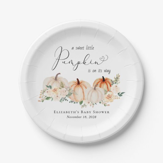 Kleine Pompoen Bloemen Waterverf Baby shower Papieren Bordje (Voorkant)