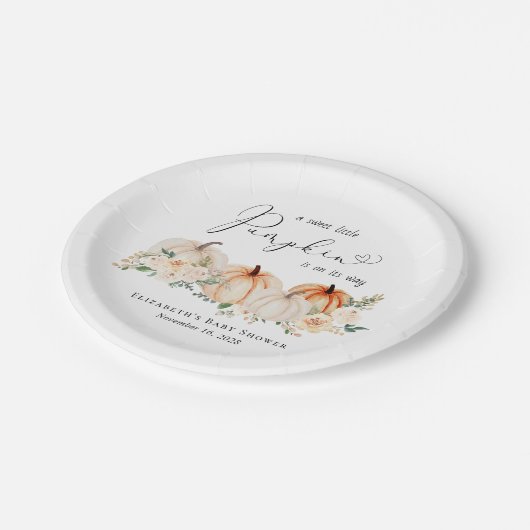 Kleine Pompoen Bloemen Waterverf Baby shower Papieren Bordje (Gekanteld)