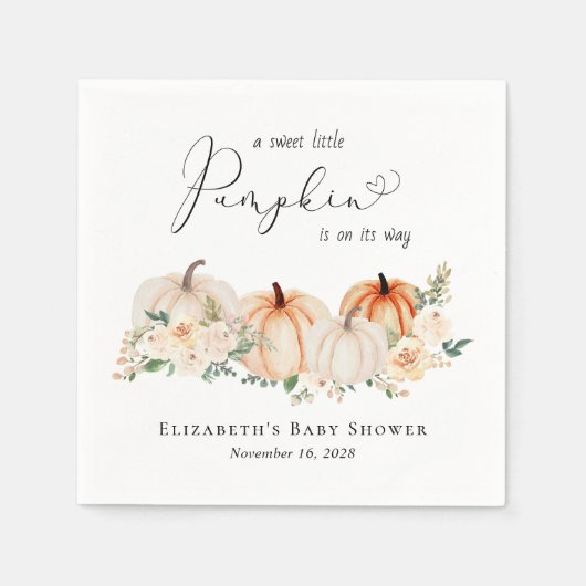 Kleine Pompoen Bloemen Waterverf Baby shower Servet (Voorkant)