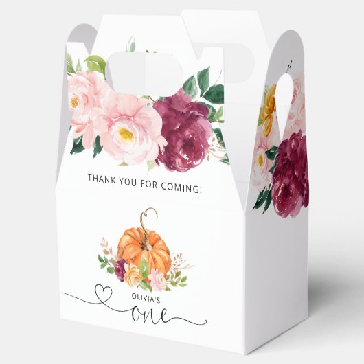 Kleine pompoen bloemenbordeaux 1e verjaardagsfeest bedankdoosjes (Geopend)