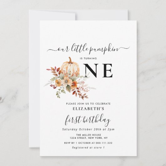 kleine pompoen bloemeneerste verjaardag kaart (Voorkant)