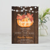 Kleine pompoen bloemenhout licht herfst baby showe kaart (Staand voorkant)