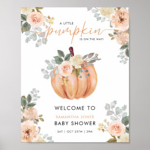 Kleine Pompoen Bloemige Baby Shower Welkom Bord Poster