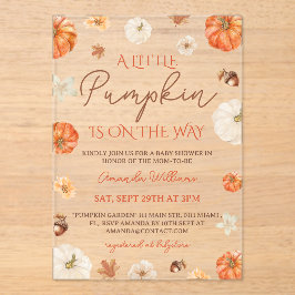 Kleine Pompoen Bloemrijke Herfst Baby Shower Acryl Uitnodigingen