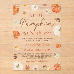 Kleine Pompoen Bloemrijke Herfst Baby Shower Acryl Uitnodigingen