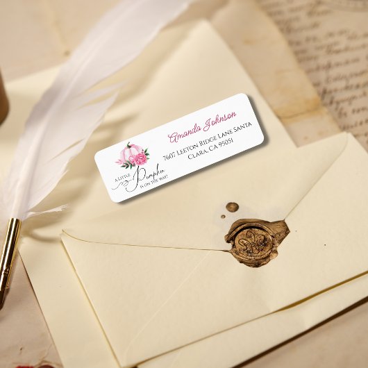 Kleine Pompoen Blush Roze Herfst Rustiek Baby show Etiket