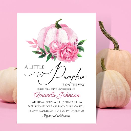 Kleine Pompoen Blush Roze Herfst Rustiek Baby show Kaart