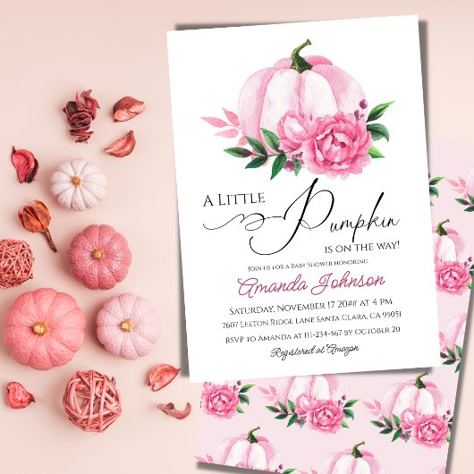 Kleine Pompoen Blush Roze Herfst Rustiek Baby show Kaart