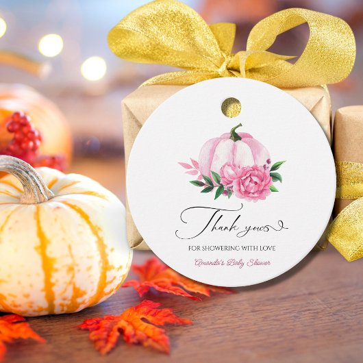 Kleine Pompoen Blush Roze Rustiek Baby shower Bedankjes Labels