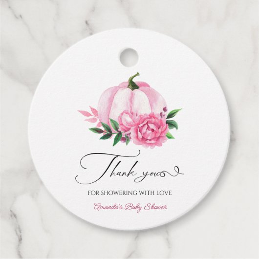 Kleine Pompoen Blush Roze Rustiek Baby shower Bedankjes Labels (Voorkant)