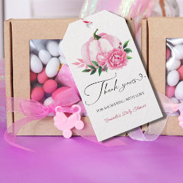 Kleine Pompoen Blush Roze Rustiek Baby shower Cadeaulabel