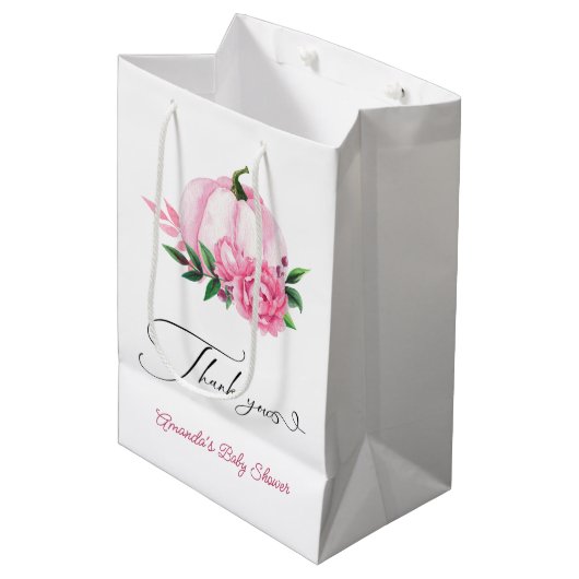 Kleine Pompoen Blush Roze Rustiek Baby shower Medium Cadeauzakje (Voorkant Gekanteld)