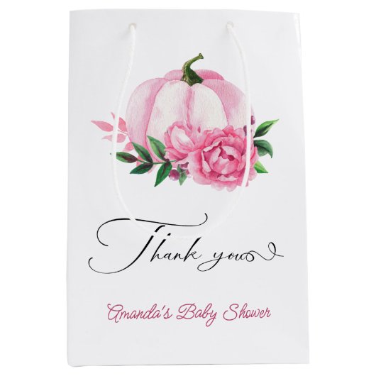 Kleine Pompoen Blush Roze Rustiek Baby shower Medium Cadeauzakje (Voorkant)