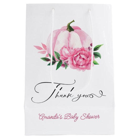 Kleine Pompoen Blush Roze Rustiek Baby shower Medium Cadeauzakje (Achterkant)