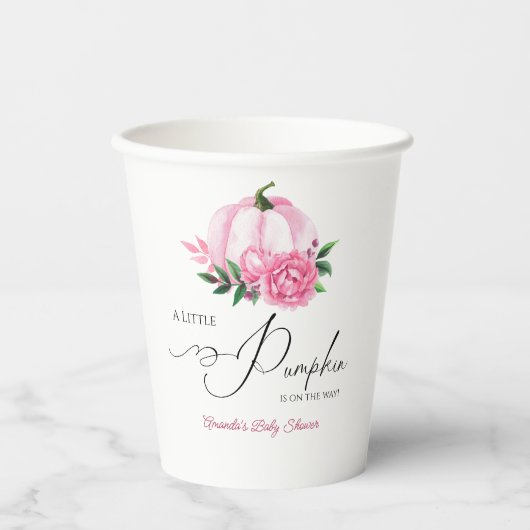 Kleine Pompoen Blush Roze Rustiek Baby shower Papieren Bekers (Voorkant)