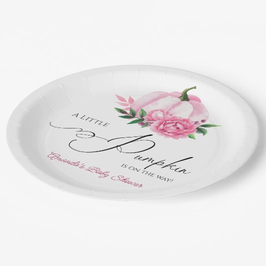 Kleine Pompoen Blush Roze Rustiek Baby shower Papieren Bordje (Gekanteld)