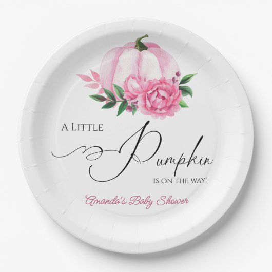 Kleine Pompoen Blush Roze Rustiek Baby shower Papieren Bordje (Voorkant)