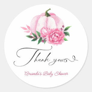Kleine Pompoen Blush Roze Rustiek Baby shower Ronde Sticker