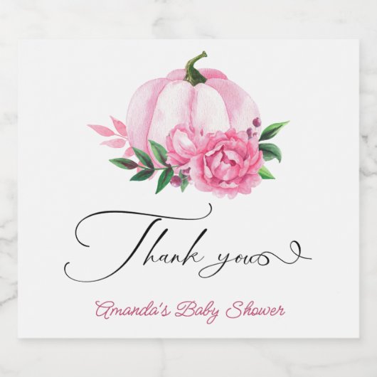 Kleine Pompoen Blush Roze Rustiek Baby shower Sparkling Wijnetiket (Enkel label)