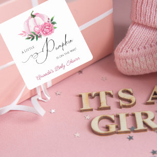Kleine Pompoen Blush Roze Rustiek Baby shower Vierkante Sticker