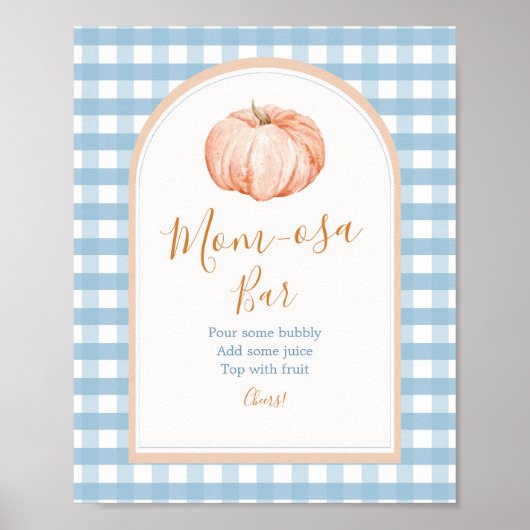 Kleine Pompoen Boho Blauwe Gingham Mom-osa Bar Poster (Voorkant)