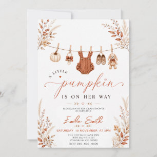 Kleine Pompoen Boho Herfst Waslijn Baby Shower Kaart