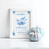 Kleine pompoen boog blauw Baby shower welkom Poster
