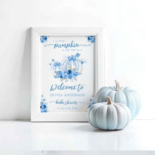 Kleine pompoen boog blauw Baby shower welkom Poster
