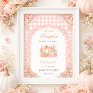 Kleine Pompoen Boog Bloemige Baby Shower Welkom Poster
