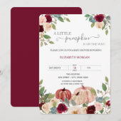 Kleine Pompoen Burgundy Bloemen Baby Shower Kaart (Voorkant / Achterkant)