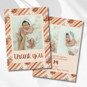 Kleine Pompoen Crème Oranje Baby Foto Bedankt Aankondiging
