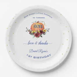  Kleine pompoen dankzegging 1e verjaardag jongen  Papieren Bordje