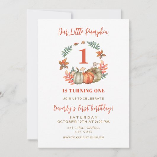 Kleine pompoen die één Herfst eerste 1 verjaardag  Kaart (Voorkant)