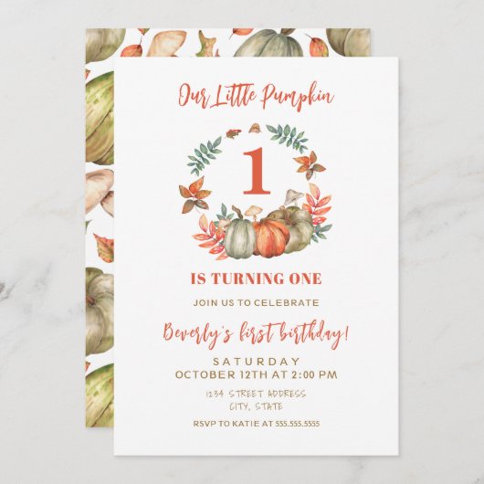 Kleine pompoen die één Herfst eerste 1 verjaardag  Kaart (Voorkant / Achterkant)